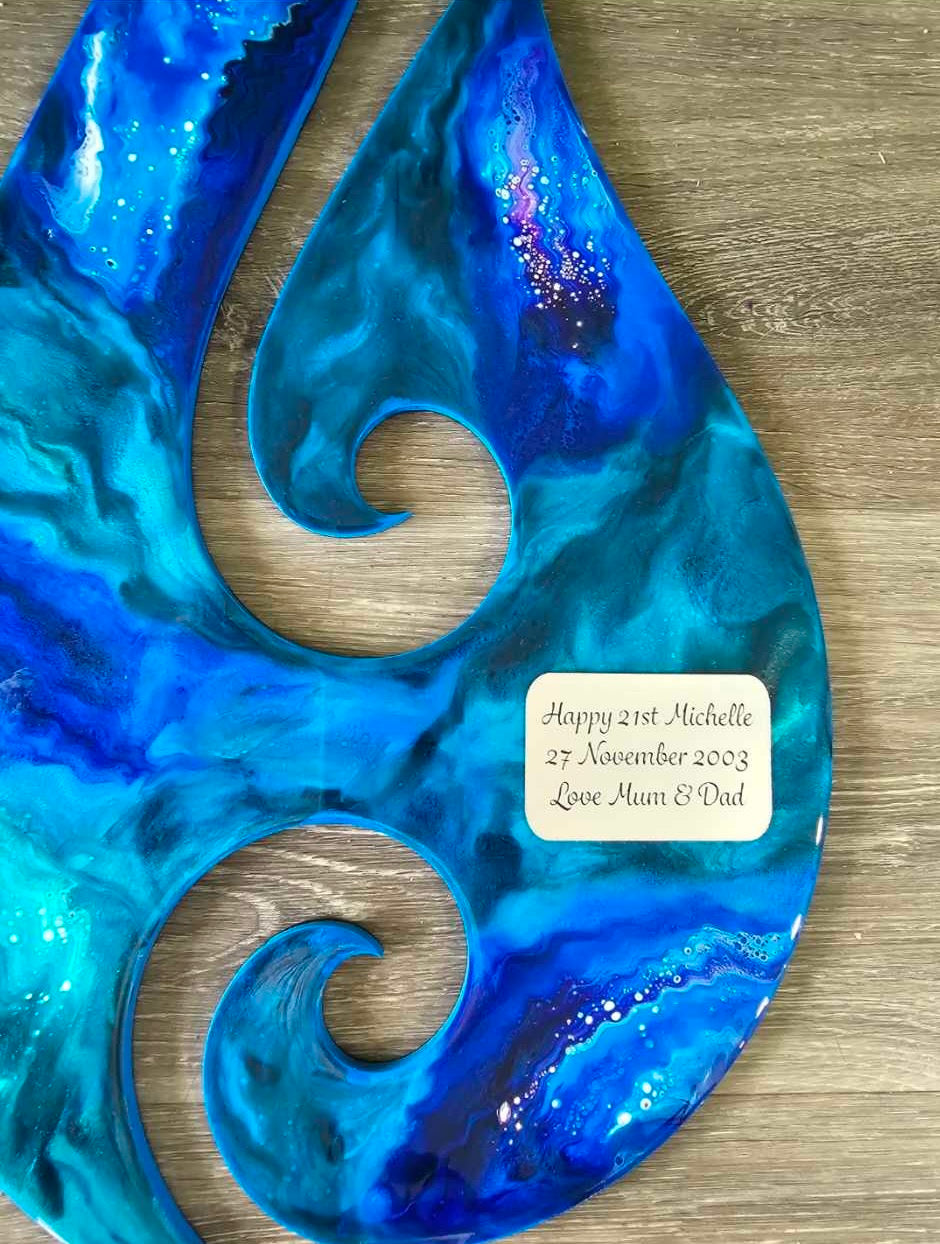Paua Fish Hook design resin artwork