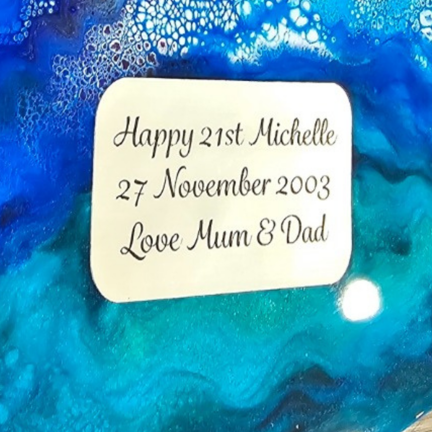 Paua design 21st Key resin artwork