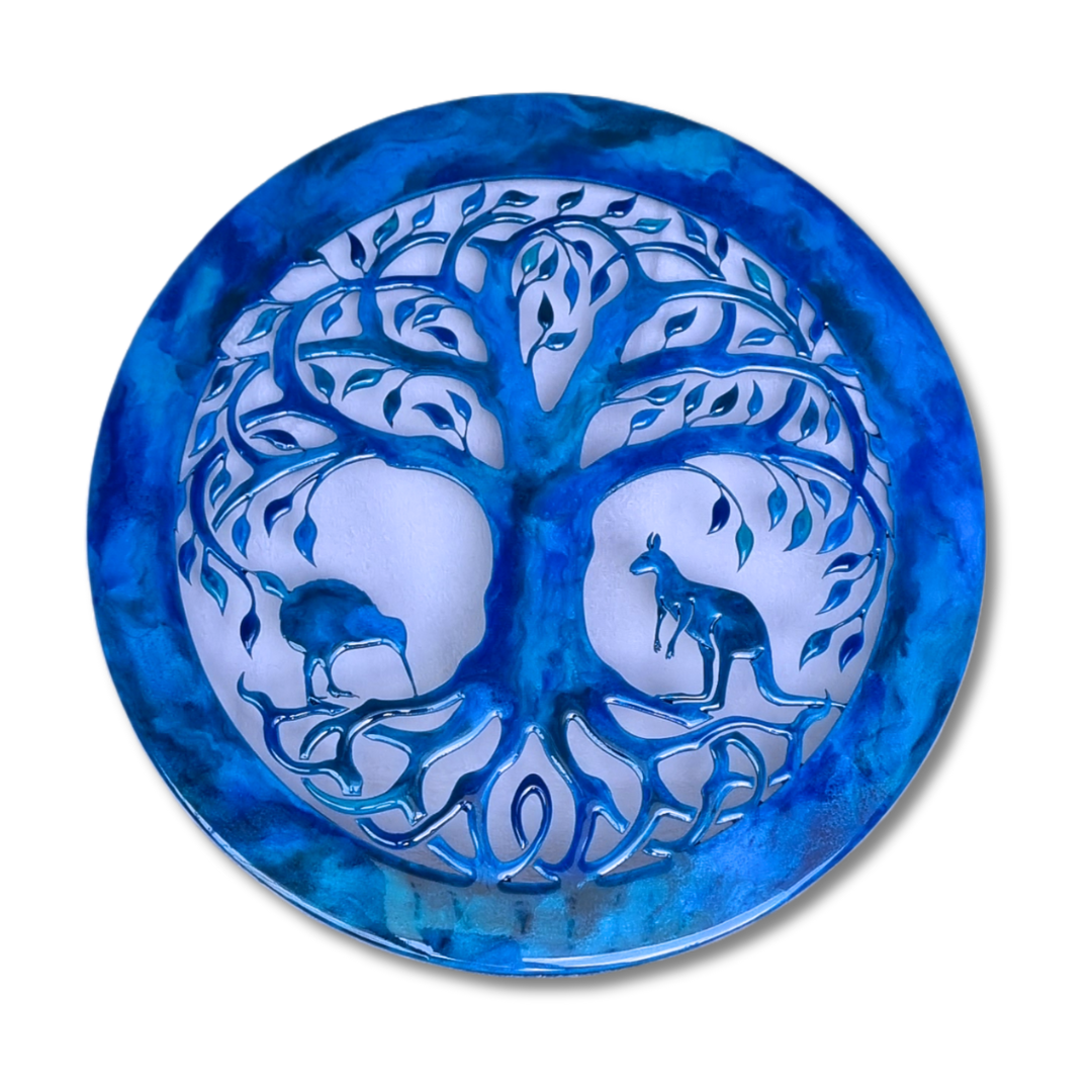 Tree of Life Kiwi Kangaroo Paua design resin artwork